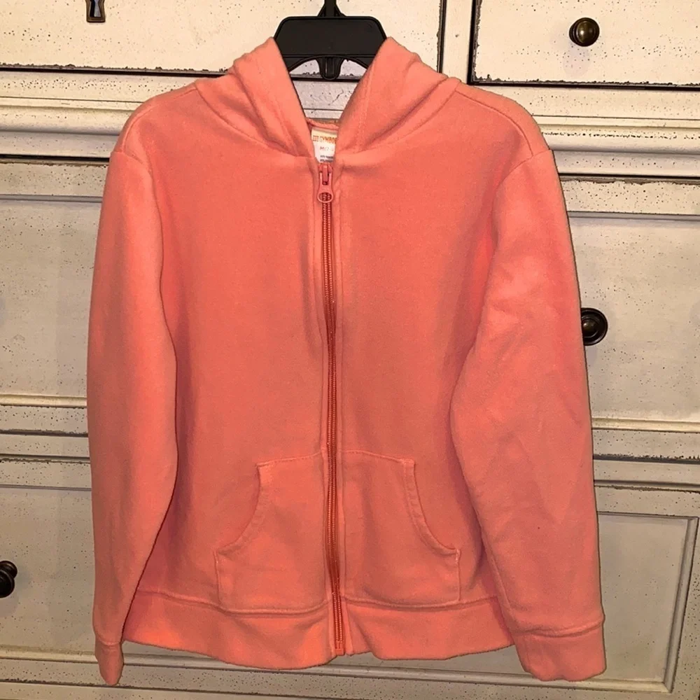 Gymboree peach pink coral fleece girls Medium jacket hoodie zipper closure 7/8​​